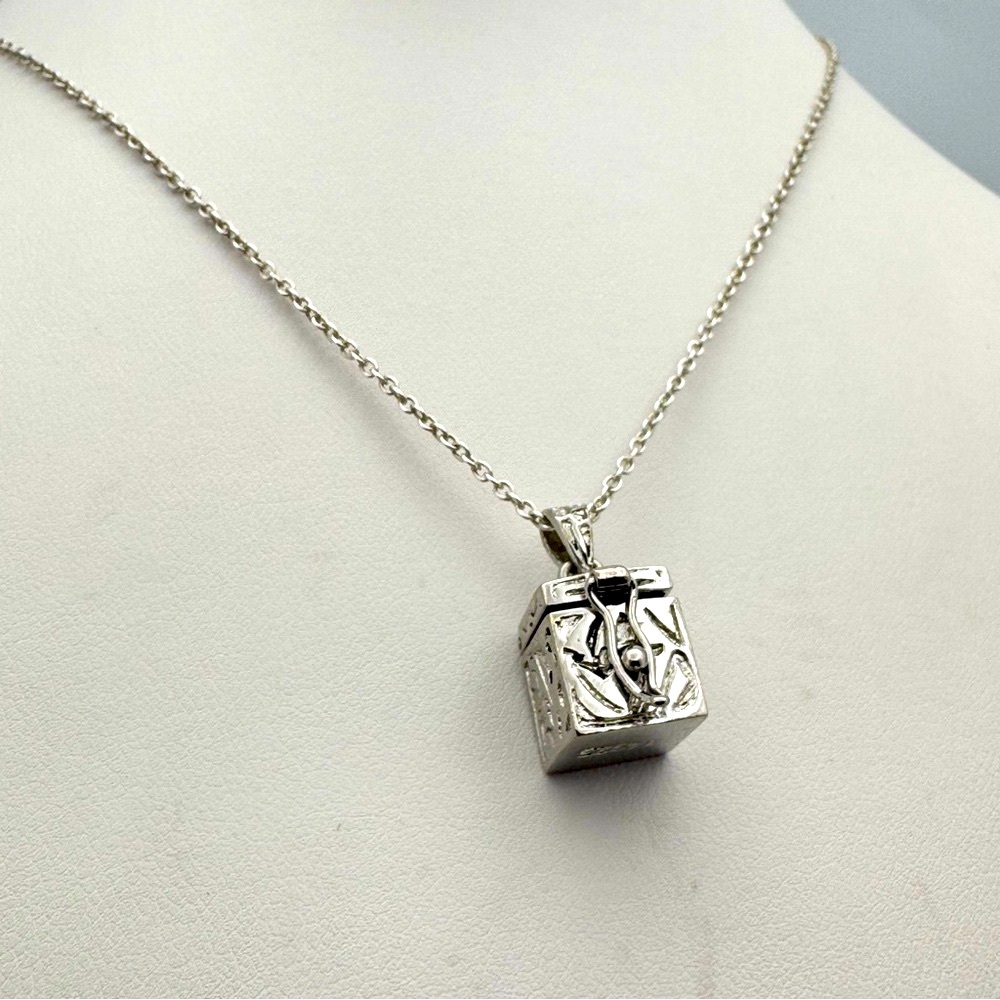 Sterling Silver Prayer Box Cube Pendant Necklace 925 Adjustable Chain